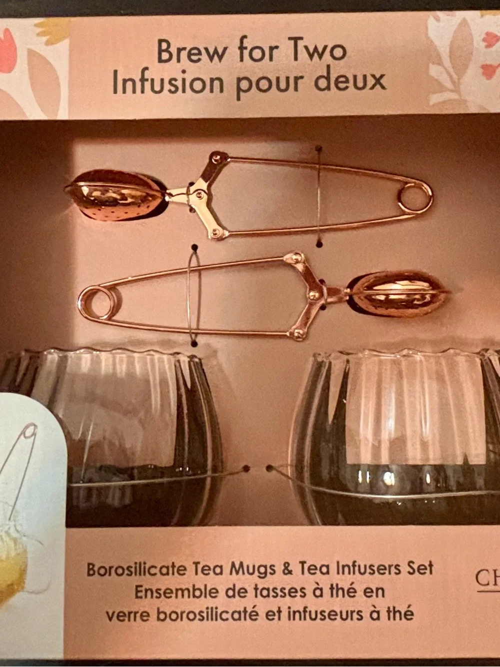 Ciroa Rose Gold Tea Infuser and Clear Borosilicate Glass Mug Set NIB